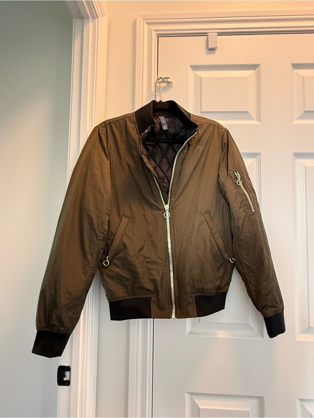 Zara Men's Olive Bomber Jacket with Rib Trim